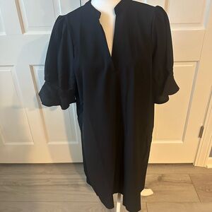 NWOT Amazon Women's Black V Neck Midi Dress with bell shaped Sleeves size L